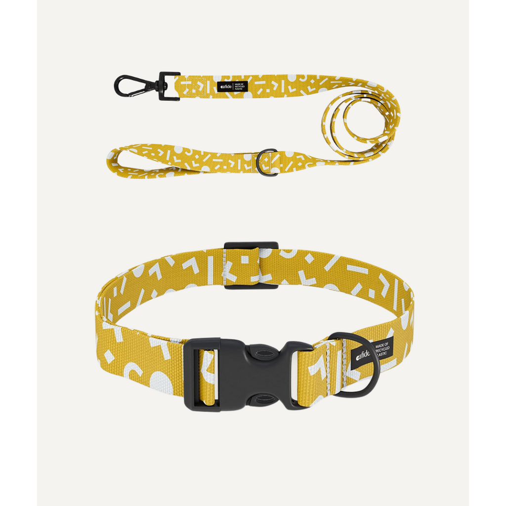 Cafide - Juno Halsband & Riem (Set) - Memphis Design - Mosterd