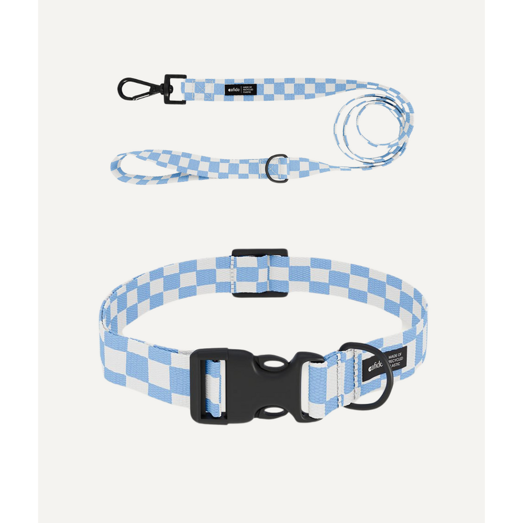 Cafide - Juno Halsband & Riem (Set) - Vichy Design - Blauwe Checkbox