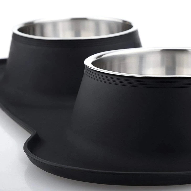 Antislip Dubbele Voer- en Waterbak met Siliconen Anti-Slip Mat voor Honden en Katten