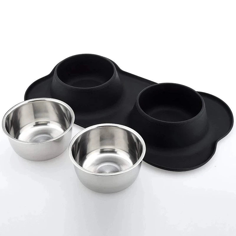 Antislip Dubbele Voer- en Waterbak met Siliconen Anti-Slip Mat voor Honden en Katten