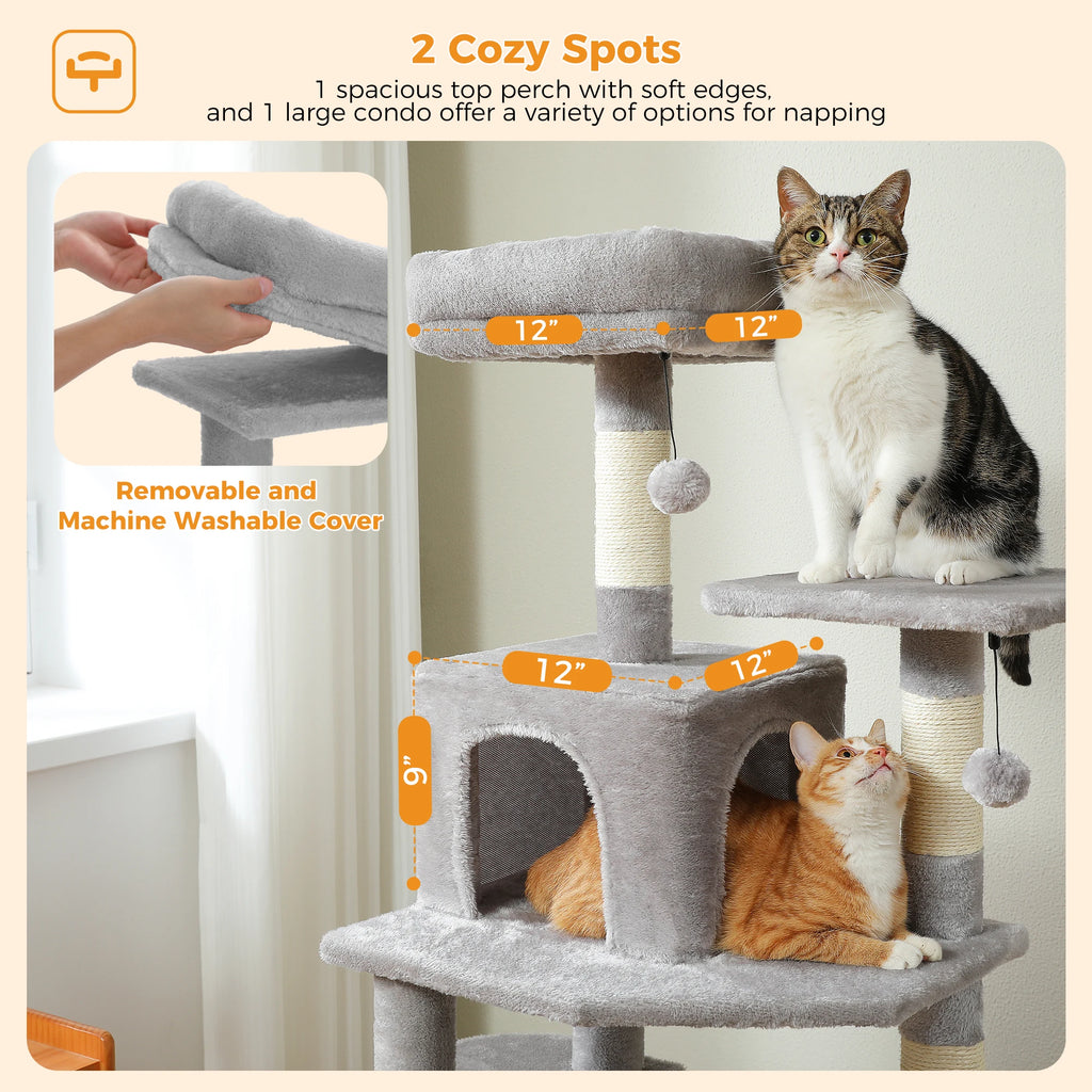 PAWZ Road - Kattenboom voor Binnenkatten met Sisal Krabpalen, Ruime Hangmat en Condos - 184cm