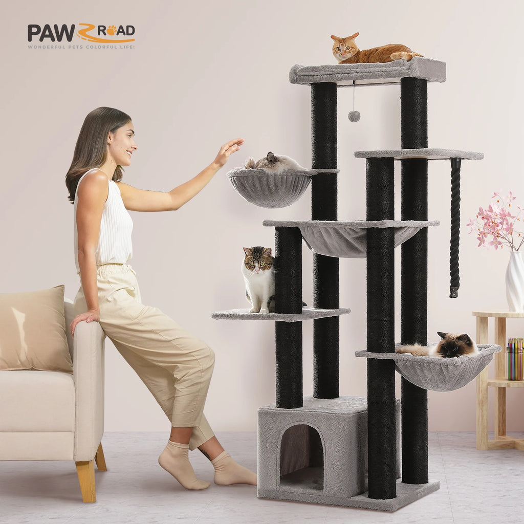 PAWZ Road - Stevige Kattenpaal met Hangmat, Kattenhuis, 11 Sisalpalen en Ligplaatsen