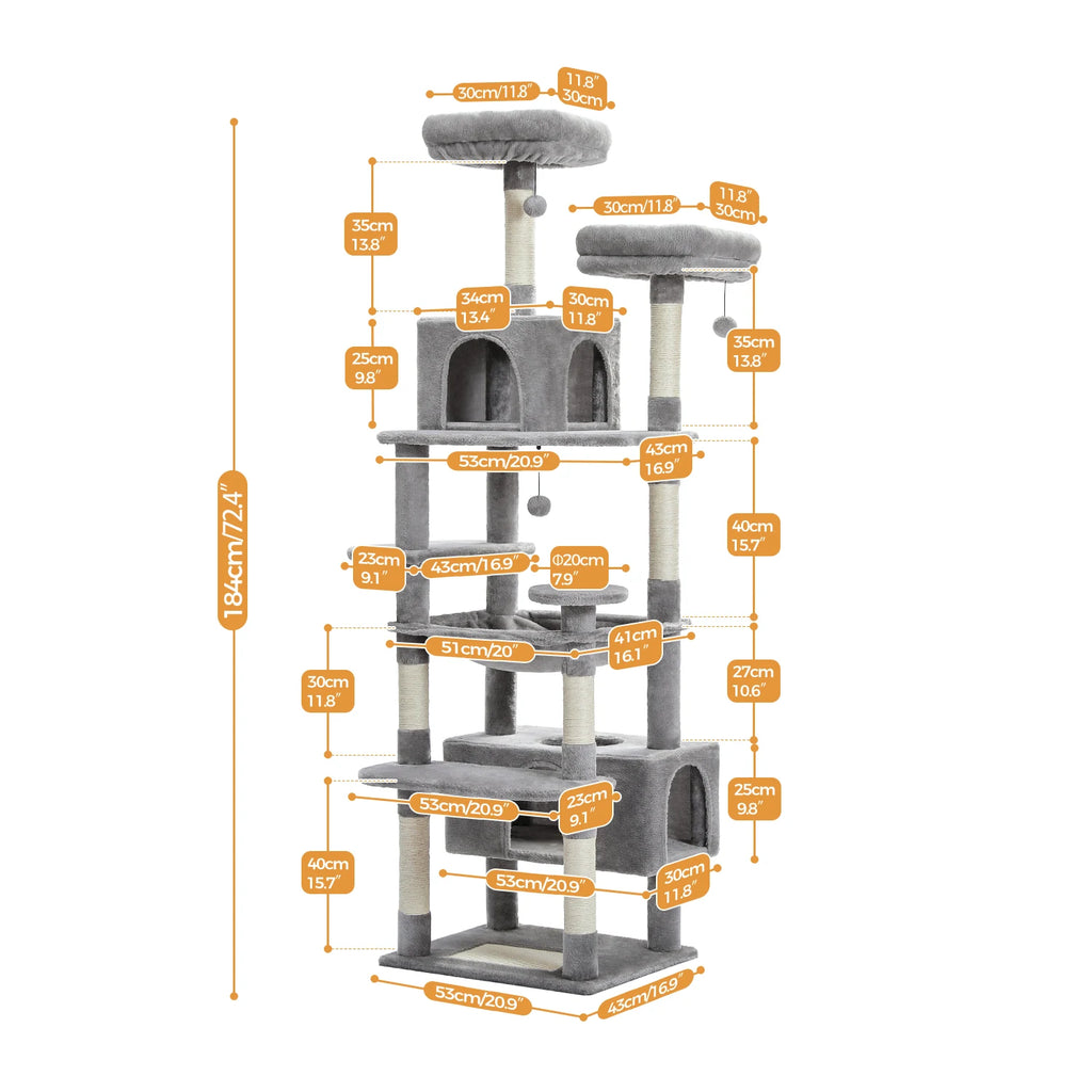 PAWZ Road - Kattenboom voor Binnenkatten met Sisal Krabpalen, Ruime Hangmat en Condos - 184cm