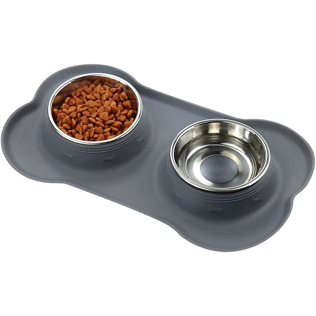 Antislip Dubbele Voer- en Waterbak met Siliconen Anti-Slip Mat voor Honden en Katten