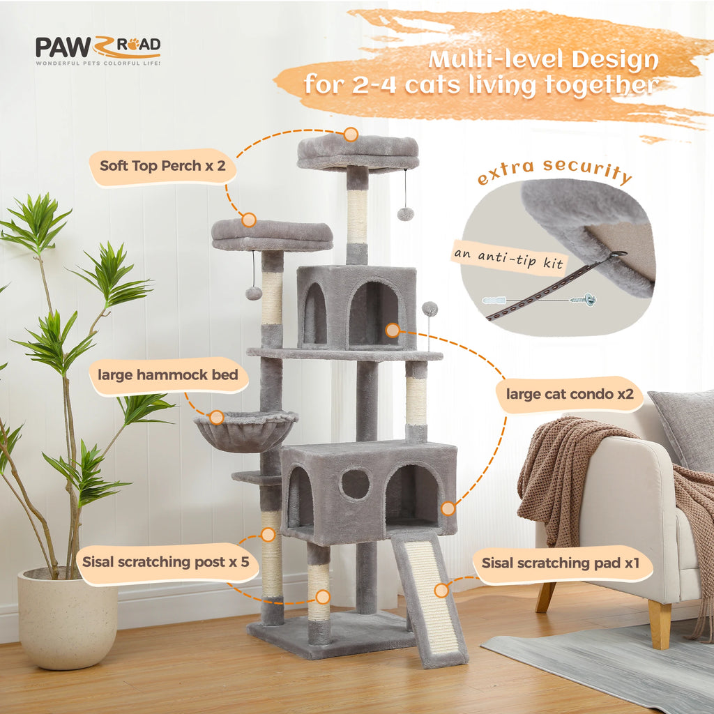 PAWZ Road - Stabiele Multi-Level Kattenboom met Klimframe en Krabplank