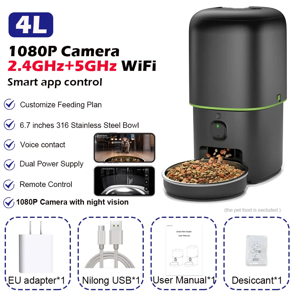 Furpipi - 2.4GHz+5GHz WiFi Automatische Voerbak met 1080P Camera