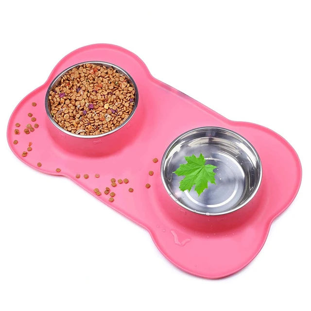 Antislip Dubbele Voer- en Waterbak met Siliconen Anti-Slip Mat voor Honden en Katten