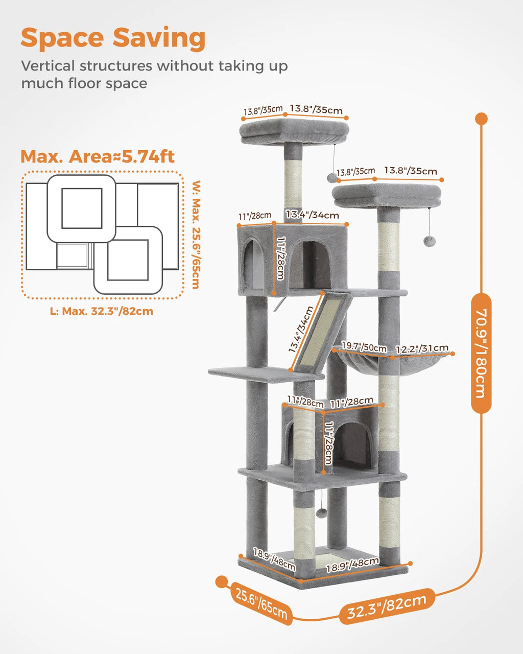 PAWZ Road - Grote Kattenboom van 180 cm: Pluche toren met meerdere niveaus