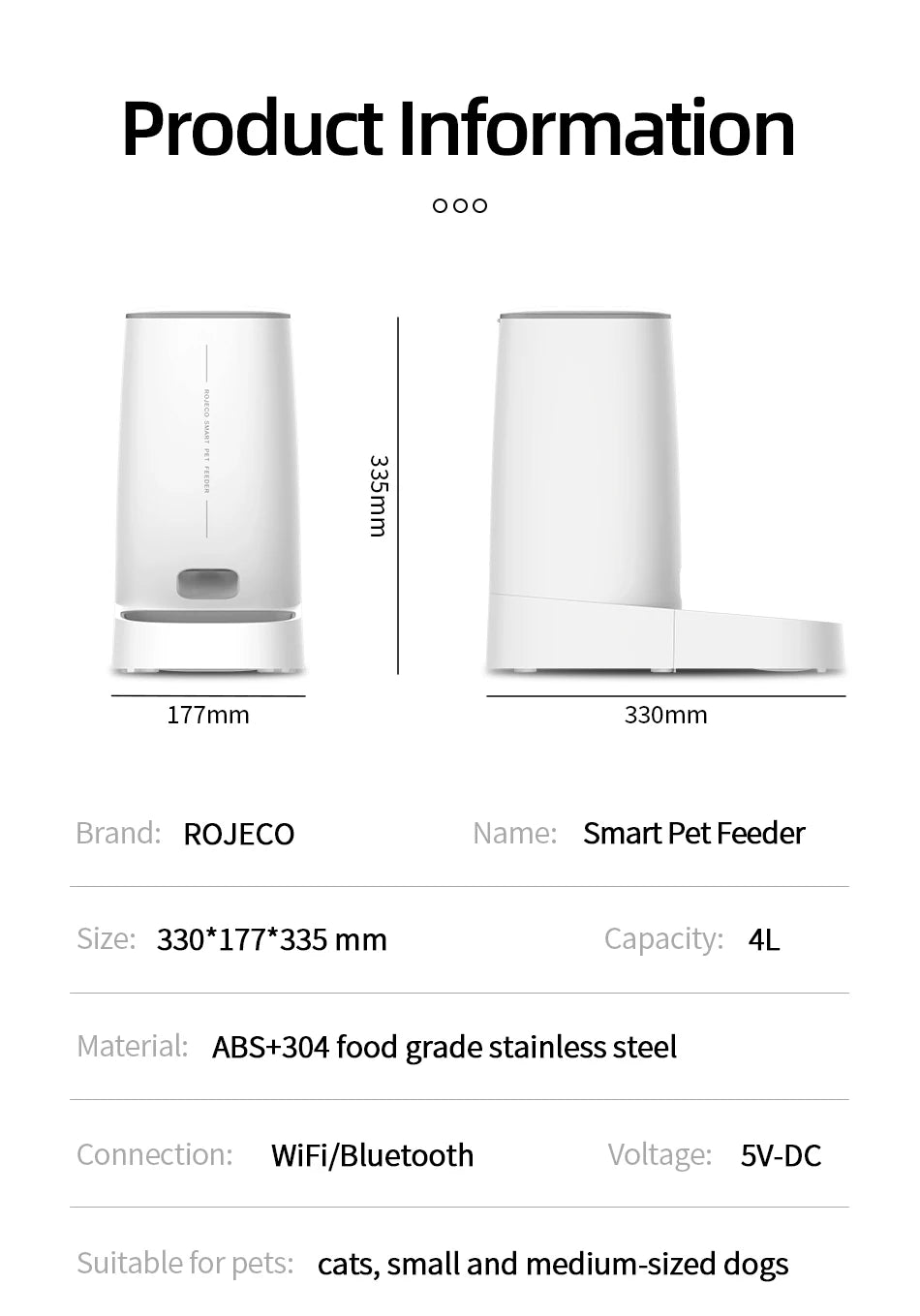 ROJECO - WiFi Automatische Voerbak Kat & Hond - App Bediening 4L