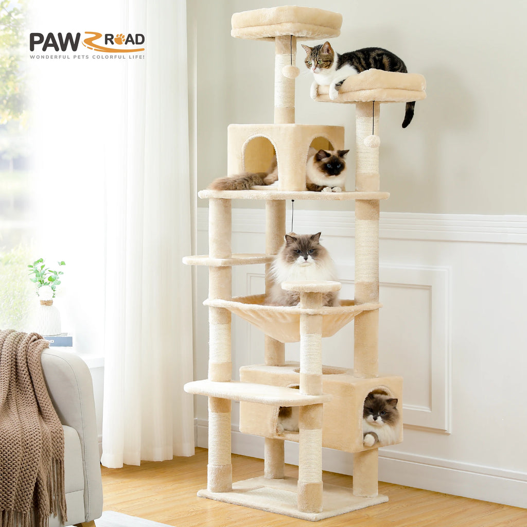 PAWZ Road - Kattenboom voor Binnenkatten met Sisal Krabpalen, Ruime Hangmat en Condos - 184cm