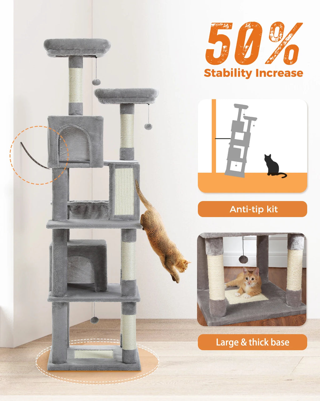 PAWZ Road - Grote Kattenboom van 180 cm: Pluche toren met meerdere niveaus