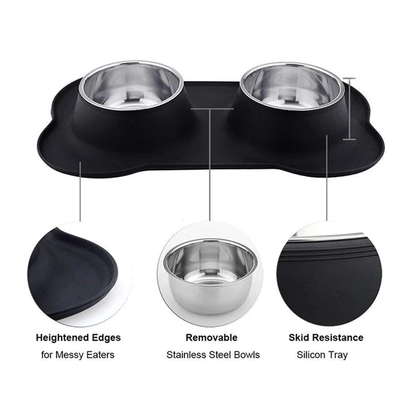 Antislip Dubbele Voer- en Waterbak met Siliconen Anti-Slip Mat voor Honden en Katten