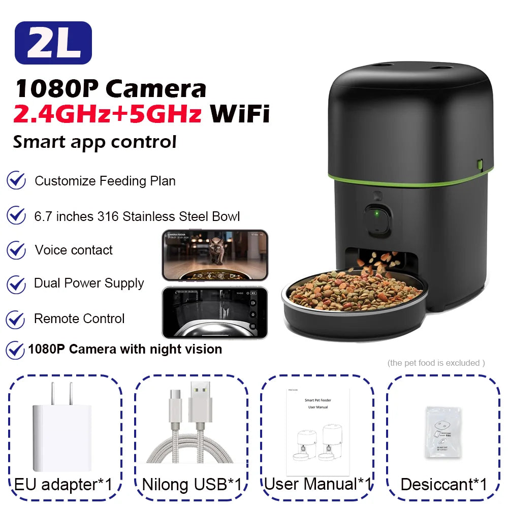 Furpipi - 2.4GHz+5GHz WiFi Automatische Voerbak met 1080P Camera