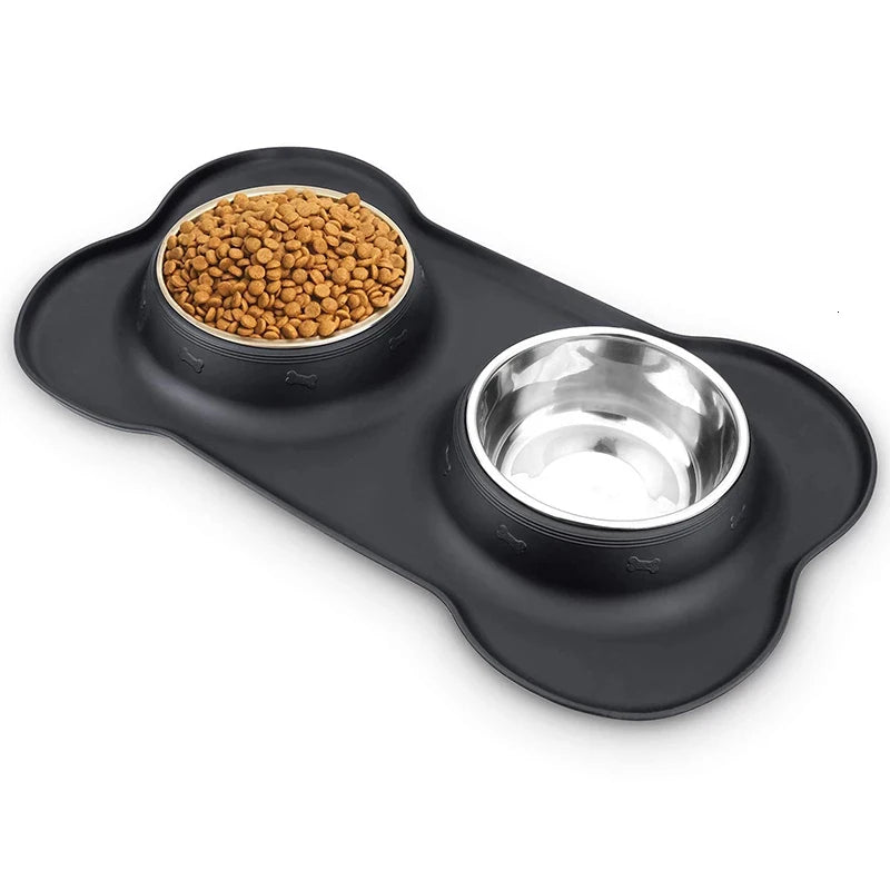 Antislip Dubbele Voer- en Waterbak met Siliconen Anti-Slip Mat voor Honden en Katten